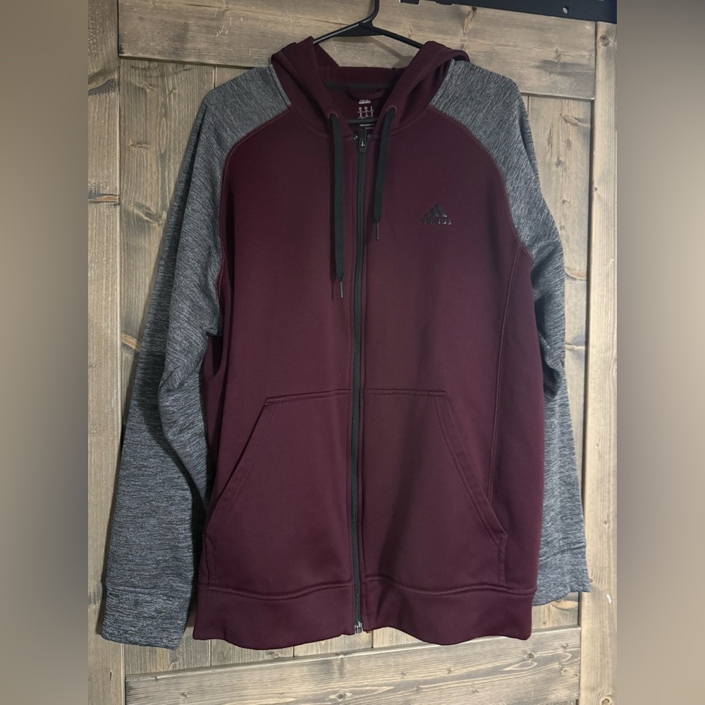 Adidas Burgundy & Gray Climawarm Zip-Up Jacket (Size XL)